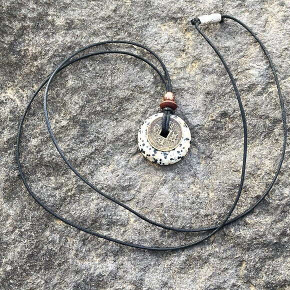 Dalmatian Jasper and Lucky Coin Pendant Handmade - Picture 4 of 5